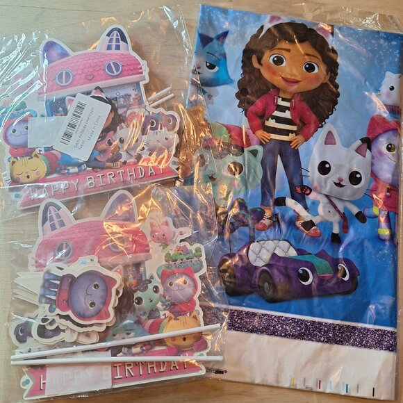 Gabbys Dollhouse Themed Birthday Party Cup Cake Toppers Tablecloth Cover - Picture 1 of 5